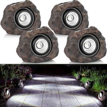Imagem de Candieslife Luzes solares para jardim ao ar livre - IP65 LED à prova d'água, luzes de paisagem movidas a energia solar, luzes decorativas de pedra de jardim para caminho, passarela, quintal, pátio
