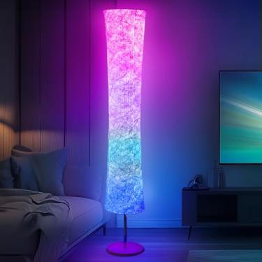 Imagem de LONRISWAY Luminária De Chão De Design Simples De 58", Luminária De Chão Morden Slim Rgb 16 Led Tyvek Com Mudança De Cor, Abajur De Tecido Regulável Com Controle Remoto Para Sala De Estar, Quarto, Sa