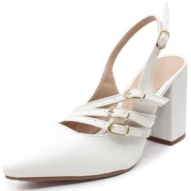 Imagem de Scarpin Re&Ton Confortável Salto Grosso Tiras SC10 (Branco, BR, Adulto, Numérico, 36)