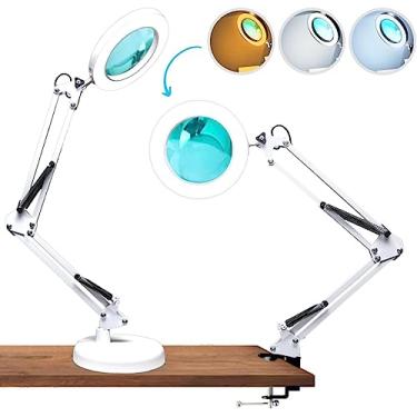 Imagem de Luminária de Led com Lupa Aumento Garra e Base Luminaria de Mesa Articulável Ring Light Controle de Intensidade (Branco)