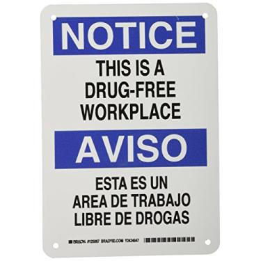 Imagem de Brady Placa bilíngue 125067, legenda "This is A Drug-Free Workplace/Esta ES Un Area De Trabajo Libre De Drogas", 25,4 cm de altura, 17,8 cm de largura, preto e azul sobre branco