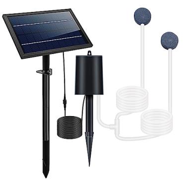 Imagem de Lewisia Kit de bomba de ar solar de 8 W com mangueira de ar e pedras de bolha, 3 modos de funcionamento, aerador de lagoa, oxigenador de bolhas