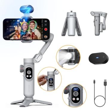 Imagem de AOCHUAN Gimbal de telefone de 3 eixos, estabilizador gimbal para iPhone com sensor de visão AI, gimbal portátil para iPhone/Andriod, luz de preenchimento integrada para iPhone Gimbal perfeito para