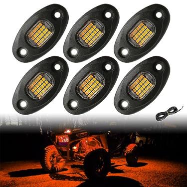 Imagem de SUNPIE 6 pods de luzes âmbar rocha 24 LEDS de alumínio de metal UnderGlow Light com fios de extensão de 32,8 pés, iluminação de para-choque IP67 à prova d'água para trailers off-road caminhões sedans SUV ATV UTV motocicletas barcos