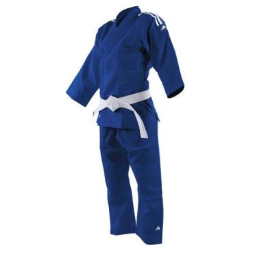 Imagem de Kimono Infantil Judo adidas Trançado Branco com Faixa, Azul, 140