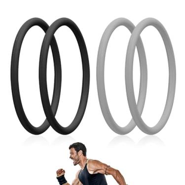 Imagem de Lyreh 4 peças correia de suporte de tendência rotuliano, silicone faixa para o joelho rotuliana elástica joelheira rotuliana para basquetebol correr futebol caminhadas saltadores (preto cinzento )