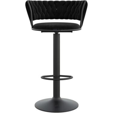 Imagem de Banquetas De Bar De Café Da Manhã De Cozinha Banquetas De Altura De Balcão Com Encosto Assento De Veludo Cadeiras De Balcão Acolchoadas Cadeiras De Bar Bancos, Black Leg Black Pad, 65-80cm