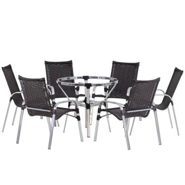 Imagem de 6 Cadeiras Emily e Mesa Adaptada em Alumínio com Tampo Trama