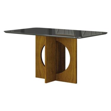 Imagem de Mesa de Jantar Lorena Plus 160x80 com Vidro Freijó Chumbo - Leifer Móveis