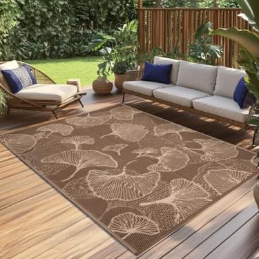 Imagem de Pcinfuns Tapetes de pátio ao ar livre, 1,8 m x 2,5 m, impermeável, tapete de plástico reversível, tapete de acampamento, tapetes grandes para trailer, deck, varanda, piquenique, praia, varanda, café e