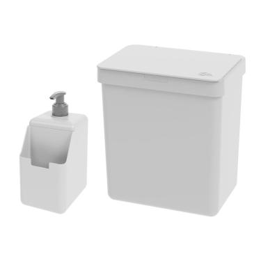 Imagem de Kit Cozinha Dispenser Porta Detergente Lixeira 2,5L Single Cinza - Coza