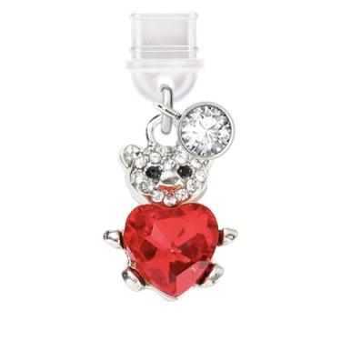 Imagem de ELISE & FONDA Porta de carregamento tipo C TP622 plugue antipoeira pequeno urso de pelúcia de cristal com pingente de celular coração amor para iPhone 15/16/Samsung/OnePlus/Xiaomi/oppo telefones