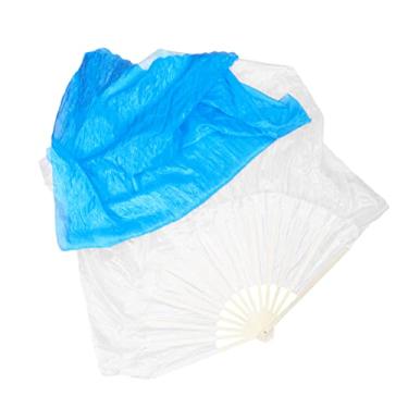 Imagem de CZCZC Ventilador de dança, leque portátil, leque de mão branco, leques dobráveis, de seda premium, véu de dança do ventre, véu longo de bambu, véu de leque chinês manual, feminino, leque chinês, azul
