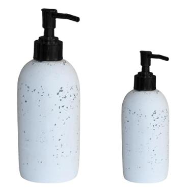 Imagem de Porta Sabonete Arredondado Saboneteira Liquida Para Lavabo Banheiro Artesanal De Cimento Com Granilite (Preto)