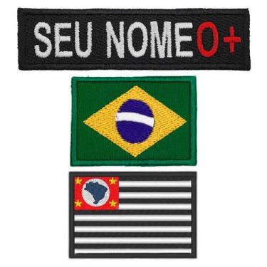 Imagem de Kit 3 Bordado tiras autocolantes Tarjeta Nome Bandeira Brasil São Paul