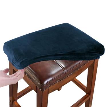 Imagem de RHYII Conjunto De 2 Capas Retangulares Veludo Para Banquetas, Capa Elástica Lavável Assento Selim, Protetor Banco Com Faixas Elásticas, Azul-Marinho