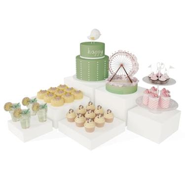 Imagem de Laumffon Suportes Para Bufê, Comida De Mesa, Suporte Exposição, Prateleira Sobremesas, Itens Colecionáveis, Joias, Bonecos, Cubo Acrílico Branco Com Encaixe E Fundo Vazado