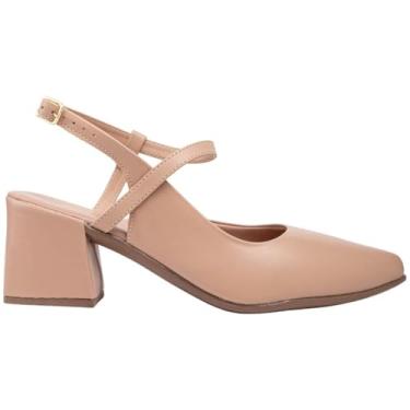 Imagem de Sapato Feminino Slingback Mary Jane Scarpin Salto Grosso Bico Fino Via Angel 91.01 (Nude, BR, Adulto, Numérico, 36)