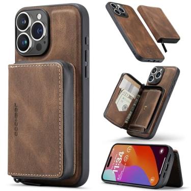 Imagem de Capa tipo carteira com porta-cartão para iPhone 15 Pro, capa magnética de couro 2 em 1 destacável, capa tipo carteira com zíper, capa à prova de choque para iPhone 15 Pro com carregamento sem fio(Brow