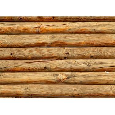 Imagem de BELECO Pano de fundo de madeira marrom de 6 x 3 m de madeira rústica para parede de madeira com textura de madeira redonda para decoração de festa, sessão de fotos, adereços de estúdio