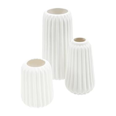 Imagem de Conjunto de vasos de cerâmica com 3 peças, vasos decorativos, minimalistas, branco, moderno, para decoração de casa, para quarto, estante de livros, sala de estar