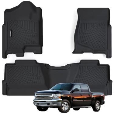 Imagem de SANBAN-AXE Tapetes para Chevy Silverado e GMC Sierra 1500 2007-2013 Crew Cab 2007-2014 2500/3500 HD TPE proteção completa para todos os climas, frente e 2ª fileira