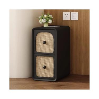 Imagem de Mesa De Cabeceira Moderna Com Espaço De Armazenamento, Mesa De Cabeceira Estreita De Madeira Maciça Com Gavetas Para Dormitório E Áreas Pequenas(Black,11.8x15.7x19in)