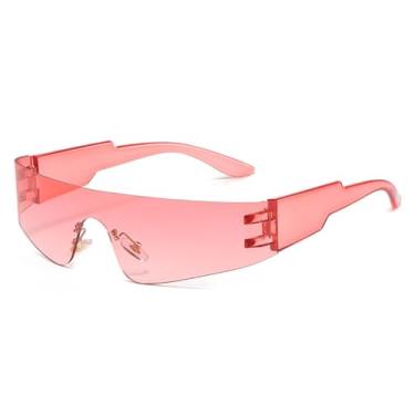 Imagem de Óculos de sol punk retrô sem aro feminino, fashion, colorido, espelhado, UV400, masculino, esportivo, peça única, óculos de direção (gradiente rosa)