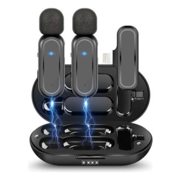 Imagem de Microfone Lapela Sem Fio Compátivel com Iphone 2 Em 1 Duplo Gravação Vídeo Celular Compacto Portátil