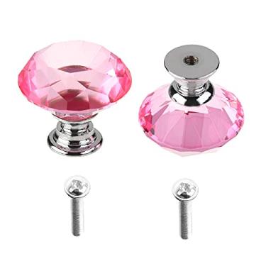 Imagem de MroMax Puxador de plástico de cristal puxadores de armário gavetas armário cômoda estante guarda-roupa, tom rosa, 2 peças