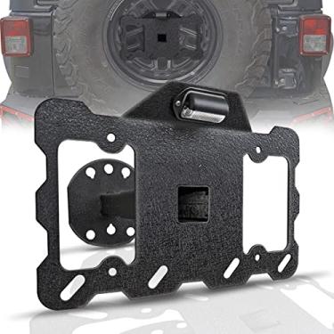Imagem de XOOKUN Suporte de placa de licença de pneu sobressalente LED para Jeep Wrangler 97-18 TJ JK JKU - Relocate c/ suporte