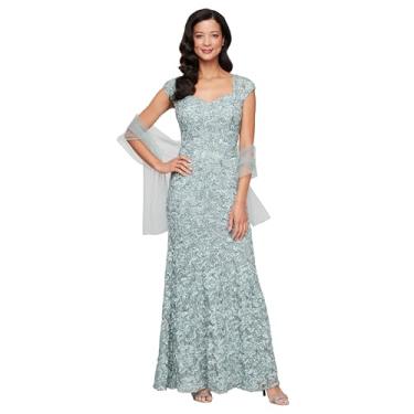 Imagem de Alex Evenings Vestido feminino longo sem mangas com detalhe de contas, cinto falso e xaile, Ice Sage Sweetheart, 44