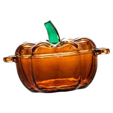 Imagem de IEUDNS Prato de vidro para doces com tampa, pote de doces, recipiente para lanche, tigela de servir de abóbora, decoração para centro de mesa de festa, Laranja