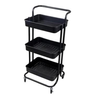 Imagem de Carrinho Organizador Multiuso com 3 Andares, Estrutura em Aço, Rodinhas com Trava (Preto)