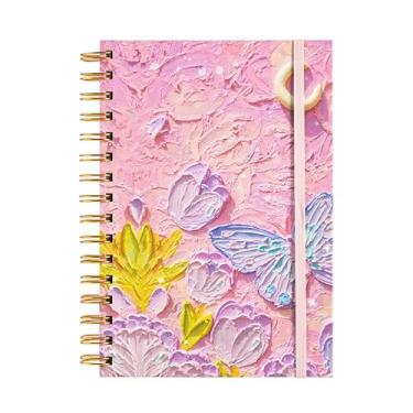 Imagem de makanu Caderno espiral forrado, tamanho A5, 15 cm x 21 cm, capa colorida de borboletas, caderno de diário, 196 páginas, papel grosso 100 g/m2, capa dura, material escolar e de escritório, escrita
