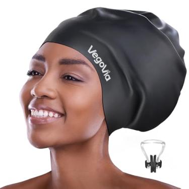 Imagem de VegoVia Touca de natação extragrande para tranças e dreadlocks, touca de natação feminina à prova d'água para mulheres negras, adultos, homens, cabelos longos, mantém o cabelo seco, chapéu de natação