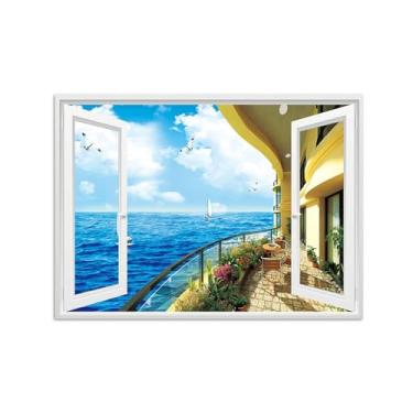 Imagem de Quadro de Parede Janela Falsa-Paisagens Impressões em Tela-Terrace Mar-Natureza Pinturas Decoração 50x70cm-19x27in Sem Moldura