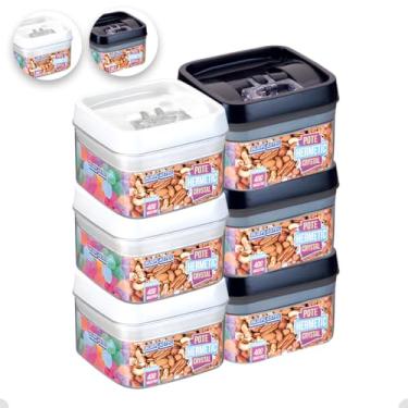 Imagem de Kit Com 6 Potes Herméticos De Acrílico Para Mantimentos Tampa Com Trava 400Ml (Branco/Preto)