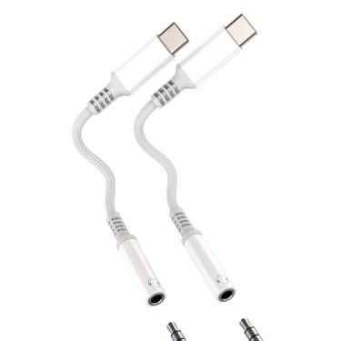 Imagem de Adaptador de áudio USB C para 3,5 mm (pacote com 2) DAC Conector de fone de ouvido AUX Cabo Dongle para iPhone 16 15 Pro Max para Apple, compatível com Samsung Android, fone de ouvido com fio, plugue