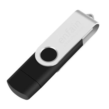 Imagem de Flash Drive USB tipo C duplo de 128 GB e USB 3.0 – Design giratório, cartão de memória portátil de alta velocidade para telefones, laptops e PCs (preto, 1 pacote)