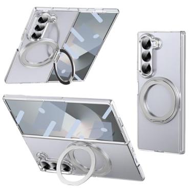 Imagem de Capa para Galaxy Z Fold6 com suporte magnético giratório 360° e carregamento sem fio, transparente e à prova de choque (para Galaxy Z Fold6/6)