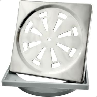 Imagem de Dona D Cor, Porta Grelha De Plástico E Ralo Grelha Inox Quadrado 10x10 Kit Banheiro Caixilho Abs E Ralo Simples Caixa Sifonada 100mm Escoamento Box