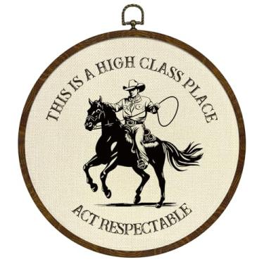 Imagem de KLYTINK Arte de parede de flores com letras vintage, moldura de grão de madeira redonda, design de jardim floral, decoração redonda pendurada, estampa de buquê de flores silvestres em aquarela para