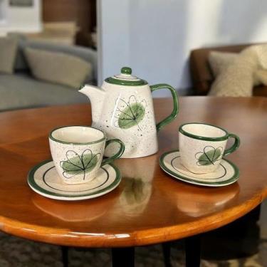 Imagem de Chaleira Com 2 Xícaras de 200ml e Pires Pintados á Mão - Dan Cerâmica
