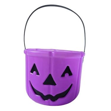 Imagem de UGPLM Balde de doces Halloween Doces ou travessuras Balde Jack O Lantern Festival Crianças Meninos Meninas Decoração de Halloween Cesta de, Roxo