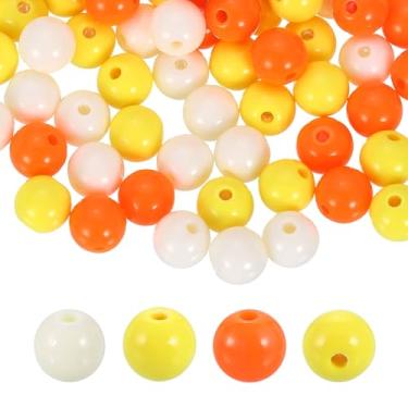 Imagem de HARFINGTON 200 peças de contas redondas de acrílico amarelo creme, 10 mm de diâmetro, furo de 1,9 mm, bolas lisas de resina plástica, contas soltas para fazer joias, pulseiras, colar, brincos, faça