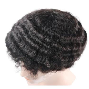 Imagem de lumeng Toupee masculina encaracolada masculina peruca de renda francesa ondulada peruca 20,3 x 25,4 cm unidade de renda masculina afro solta cacheada #1B Off Black peça de cabelo de substituição 120%