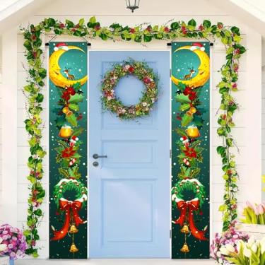 Imagem de BlissYard Banner de porta de varanda de Natal 30,5 x 188 cm vermelho verde rena doce sininho floco de neve vertical feriado pendurado sinal interno externo festivo entrada decoração foto fundo