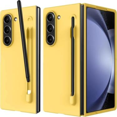 Imagem de Capa para Samsung Z Fold 6 com toque de pele de luxo para PC, com suporte para S Pen e compartimento para caneta stylus (para Samsung Z Fold 6/Amarelo)