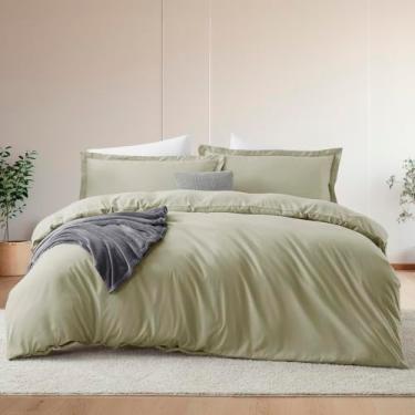 Imagem de Hearth & Harbor Conjunto de capa de edredom e lençol de cama queen size, sálvia clara, 7 peças, macio escovado, inclui capa de edredom, lençol de cima, lençol com elástico, fronhas e fronhas